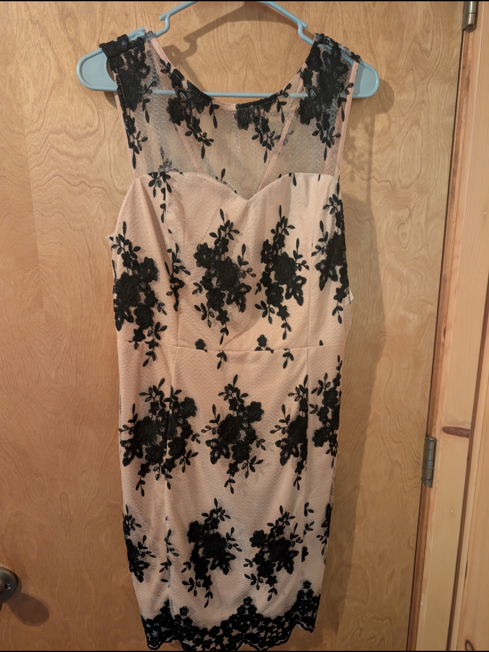 NWT Filly Flair Nude Dress with Black Lace Overlay